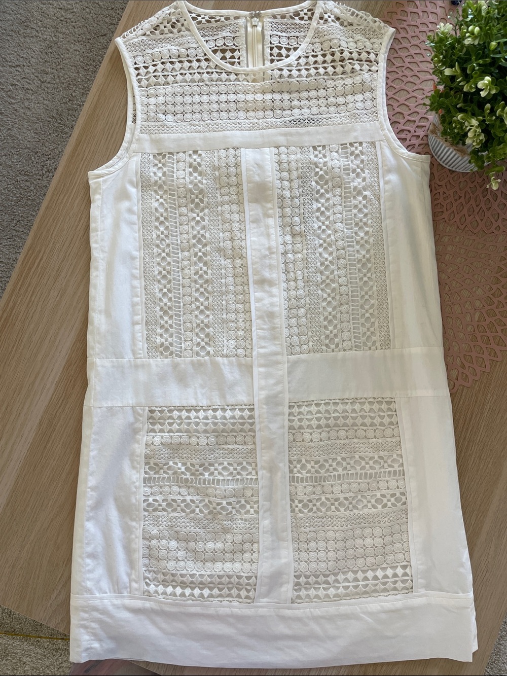 J.Crew Ivory Crochet-Panel Sleeveless Geo-Lace Shift Dress